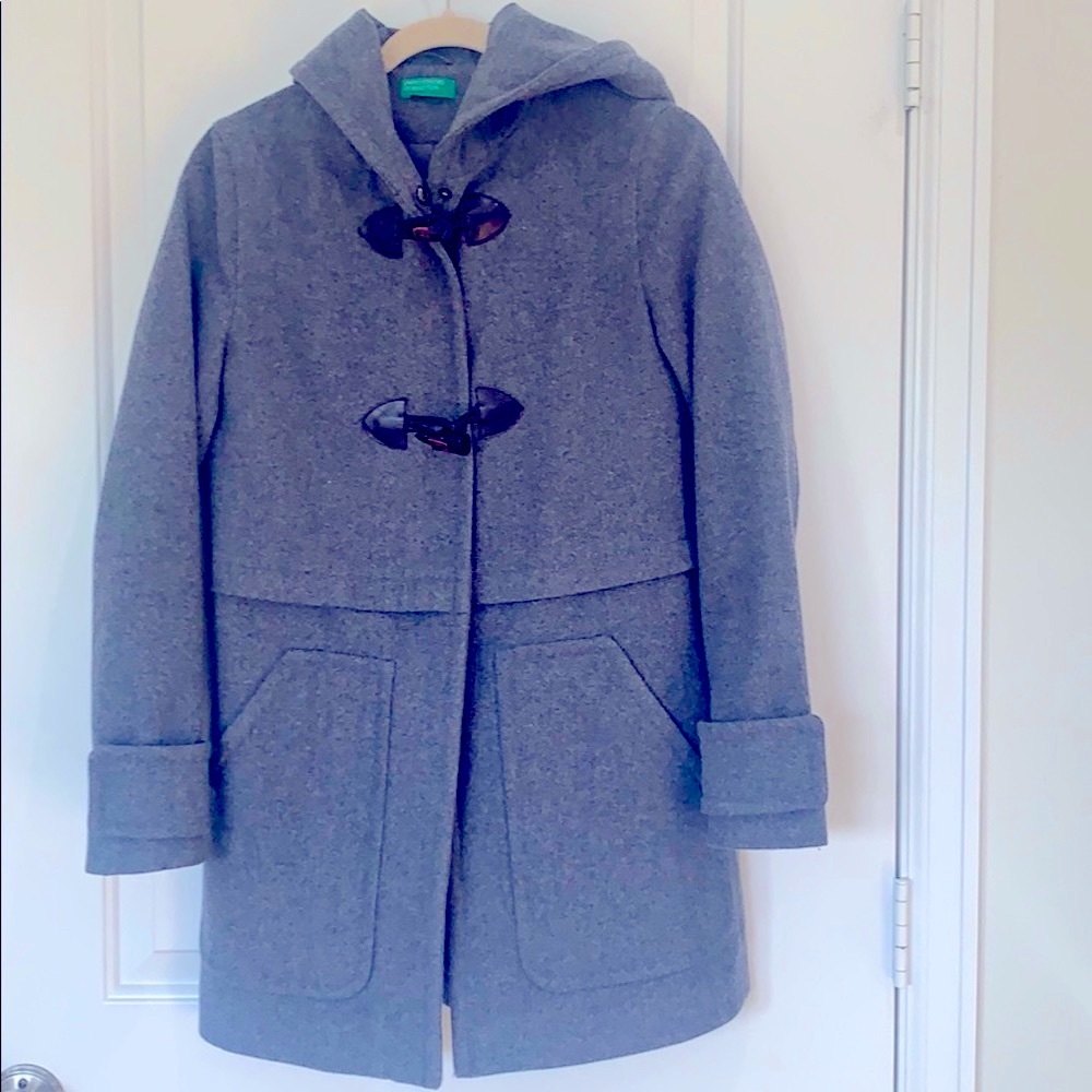 United Colors of Benetton gray hooded wool coat